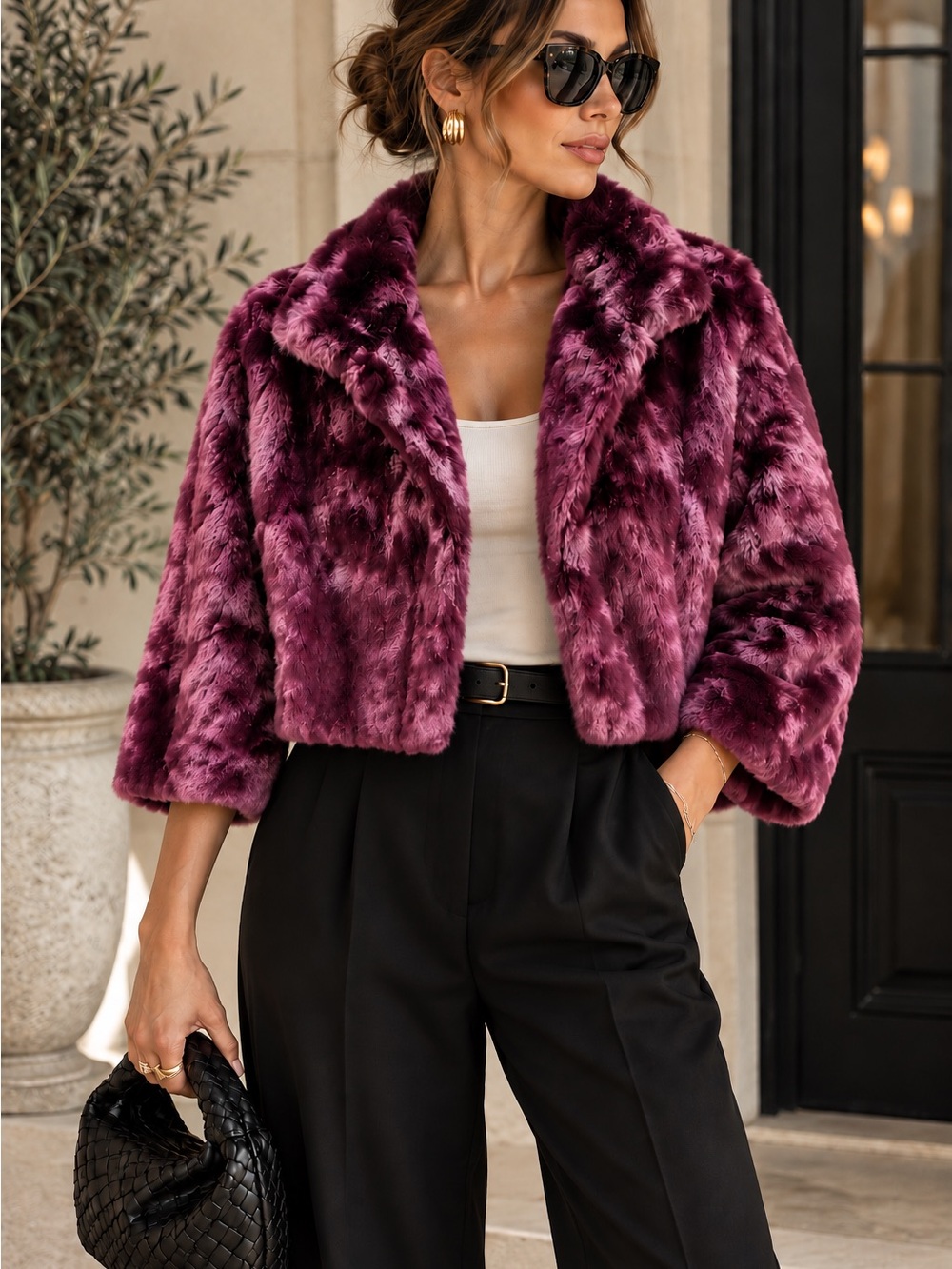 Donna Salyers Fabulous Furs Plum Purple Faux Fur Coat Jacket Size M Euro Chic